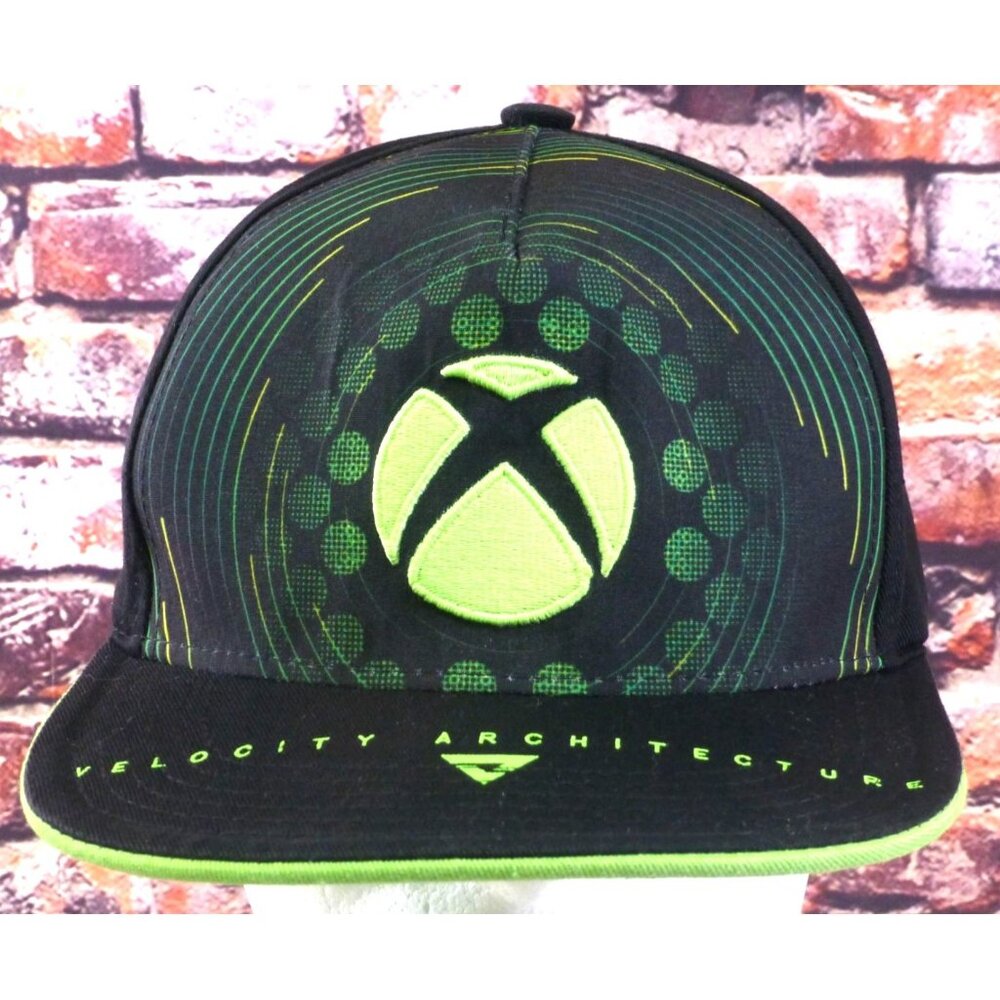 Xbox Logo Velocity Architecture Snapback Hat Black & Neon Green Adjustable‎ Cap